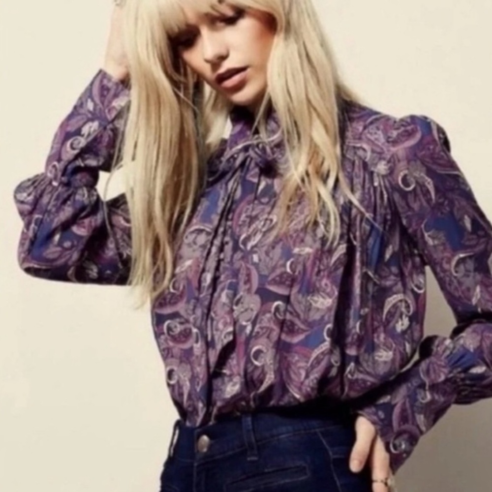Free People Modern Muse Purple Paisley Blouse Size XS